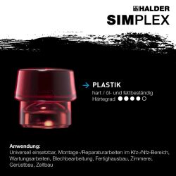 HALDER SIMPLEX Schonhammer Ø 40 mm Plastik rot mit verstärkem Tempergussgehäuse und Fiberglasstiel