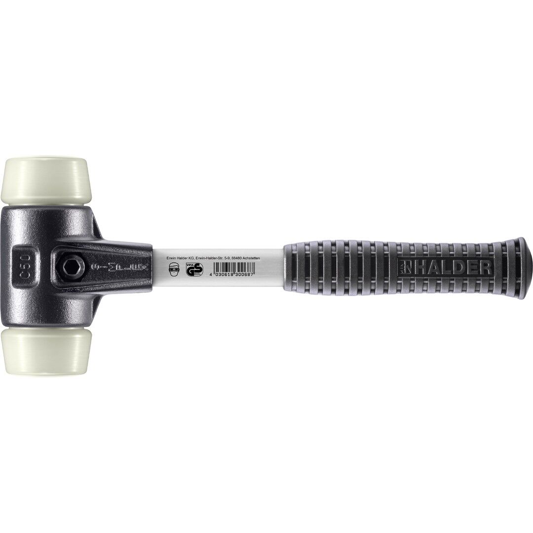 HALDER SIMPLEX Schonhammer Ø 50 mm Nylon mit verstärkem Tempergussgehäuse und Fiberglasstiel