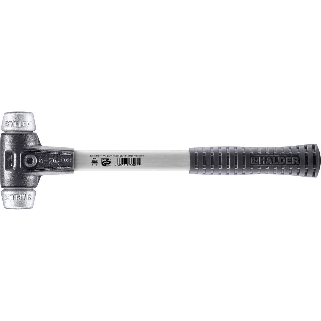 HALDER SIMPLEX Schonhammer Ø 30 mm Weichmetall mit verstärkem Tempergussgehäuse und Fiberglasstiel