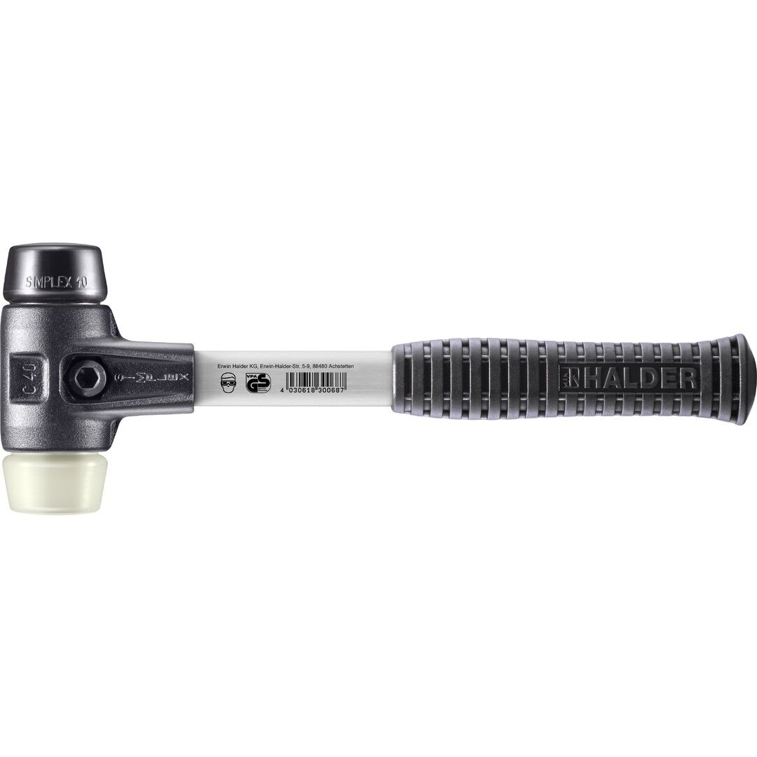 HALDER SIMPLEX Schonhammer Ø 40 mm Gummi / Nylon mit verstärkem Tempergussgehäuse und Fiberglasstiel