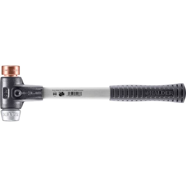 HALDER SIMPLEX Schonhammer Ø 30 mm Kupfer / Weichmetall mit verstärkem Tempergussgehäuse und Fiberglasstiel