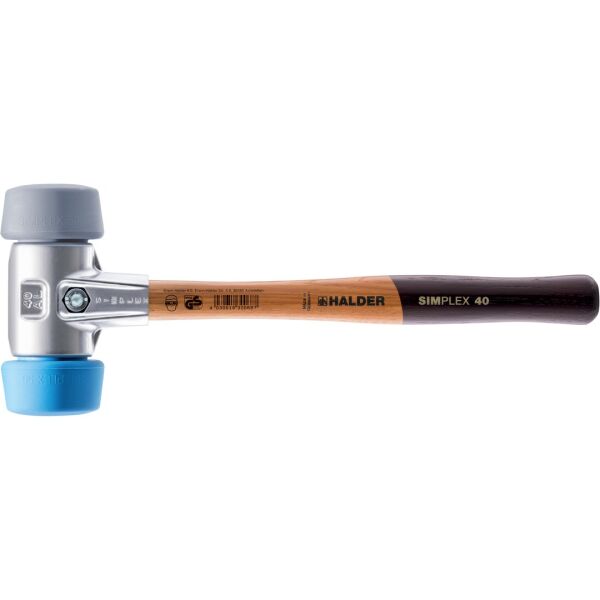 HALDER SIMPLEX Schonhammer Ø 50:40 mm TPE-soft blau / TPE-mid grau mit Aluminiumgehäuse | Gravur möglich
