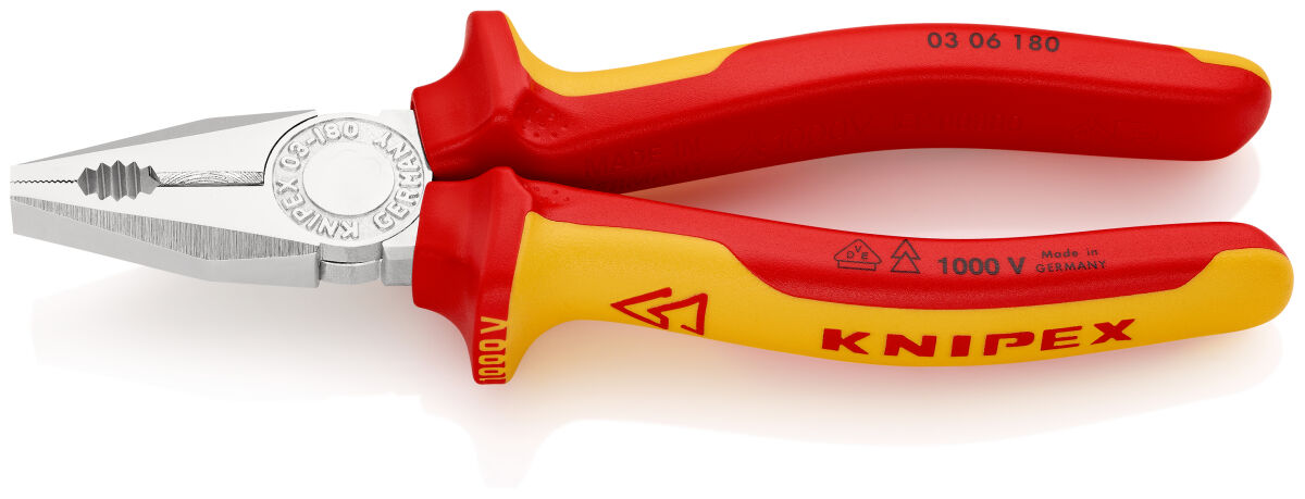 KNIPEX 03 06 180 Kombizange 180 mm VDE isoliert verchromt mit Mehrkomponenten-Hüllen