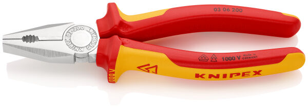 KNIPEX 03 06 200 Kombizange 200 mm VDE isoliert verchromt mit Mehrkomponenten-Hüllen