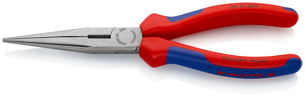 KNIPEX 26 12 200 Flachrundzange 200 mm gerade schwarz atramentiert poliert mit Mehrkomponenten-Hüllen