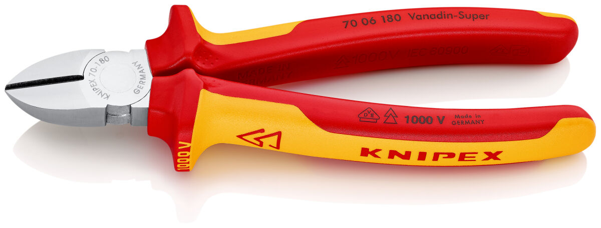 KNIPEX 70 06 180 Seitenschneider 180 mm VDE isoliert verchromt mit Mehrkomponenten-Hüllen