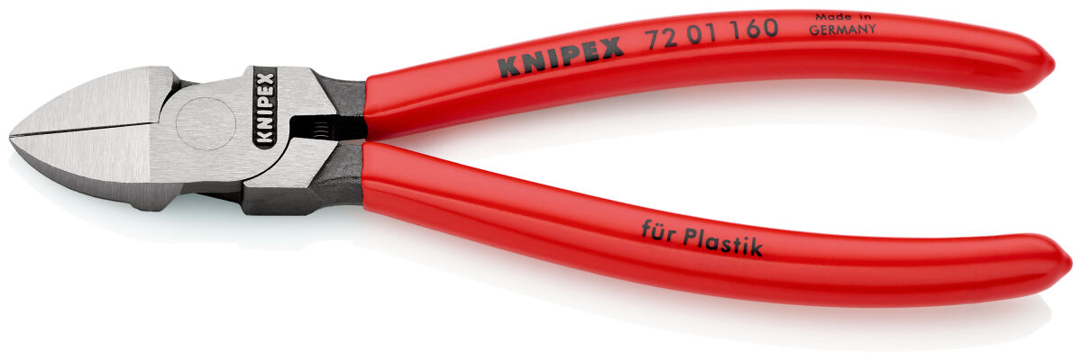 KNIPEX 72 01 160 Seitenschneider für Kunststoff 160 mm poliert mit rutschhemmendem Kunststoff überzogen