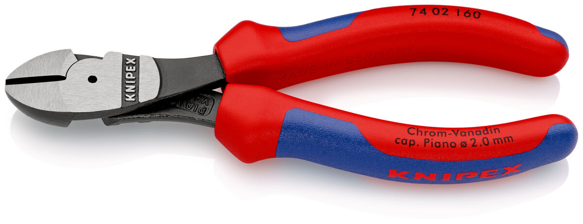 KNIPEX 74 02 160 Kraft-Seitenschneider 160 mm schwarz atramentiert poliert mit Mehrkomponenten-Hüllen