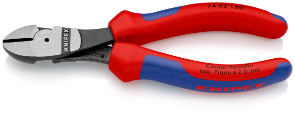 KNIPEX 74 02 160 Kraft-Seitenschneider 160 mm schwarz atramentiert poliert mit Mehrkomponenten-Hüllen