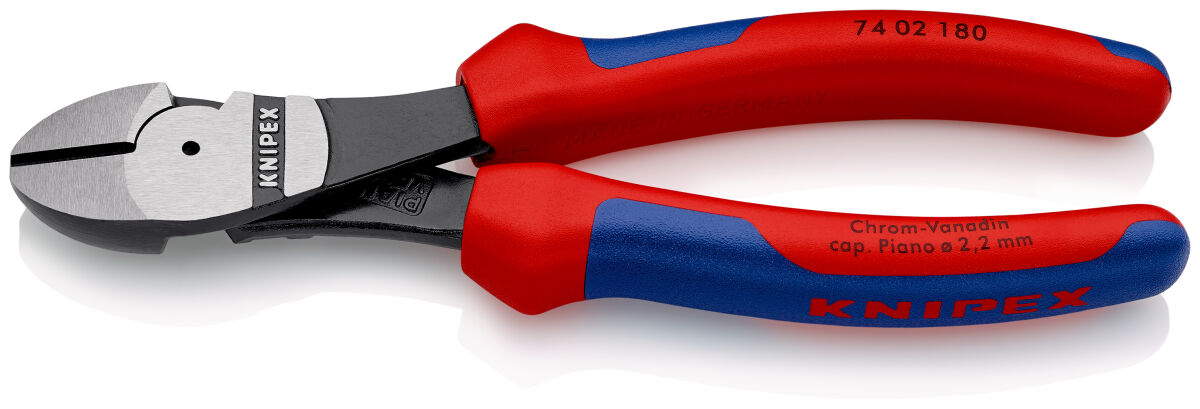 KNIPEX 74 02 180 Kraft-Seitenschneider 180 mm schwarz atramentiert poliert mit Mehrkomponenten-Hüllen