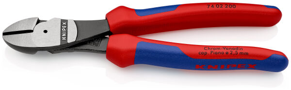 KNIPEX 74 02 200 Kraft-Seitenschneider 200 mm schwarz atramentiert poliert mit Mehrkomponenten-Hüllen