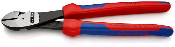 KNIPEX 74 02 250 Kraft-Seitenschneider 250 mm schwarz atramentiert poliert mit Mehrkomponenten-Hüllen