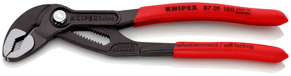 KNIPEX 87 01 180 Cobra® Hightech Wasserpumpenzange 180 mm poliert mit rutschhemmendem Kunststoff überzogen grau atramentiert