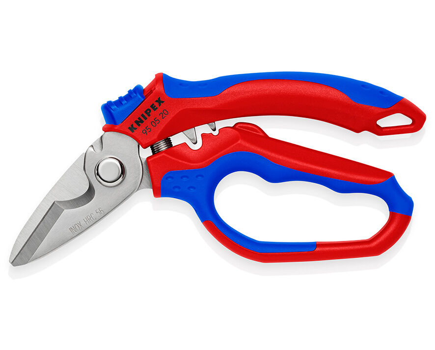 KNIPEX Gewinkelte Elektrikerschere spiegelpoliert, 95 05 20 SB | Mit Mehrkomponenten-Hüllen, glasfaserverstärkt 180 mm