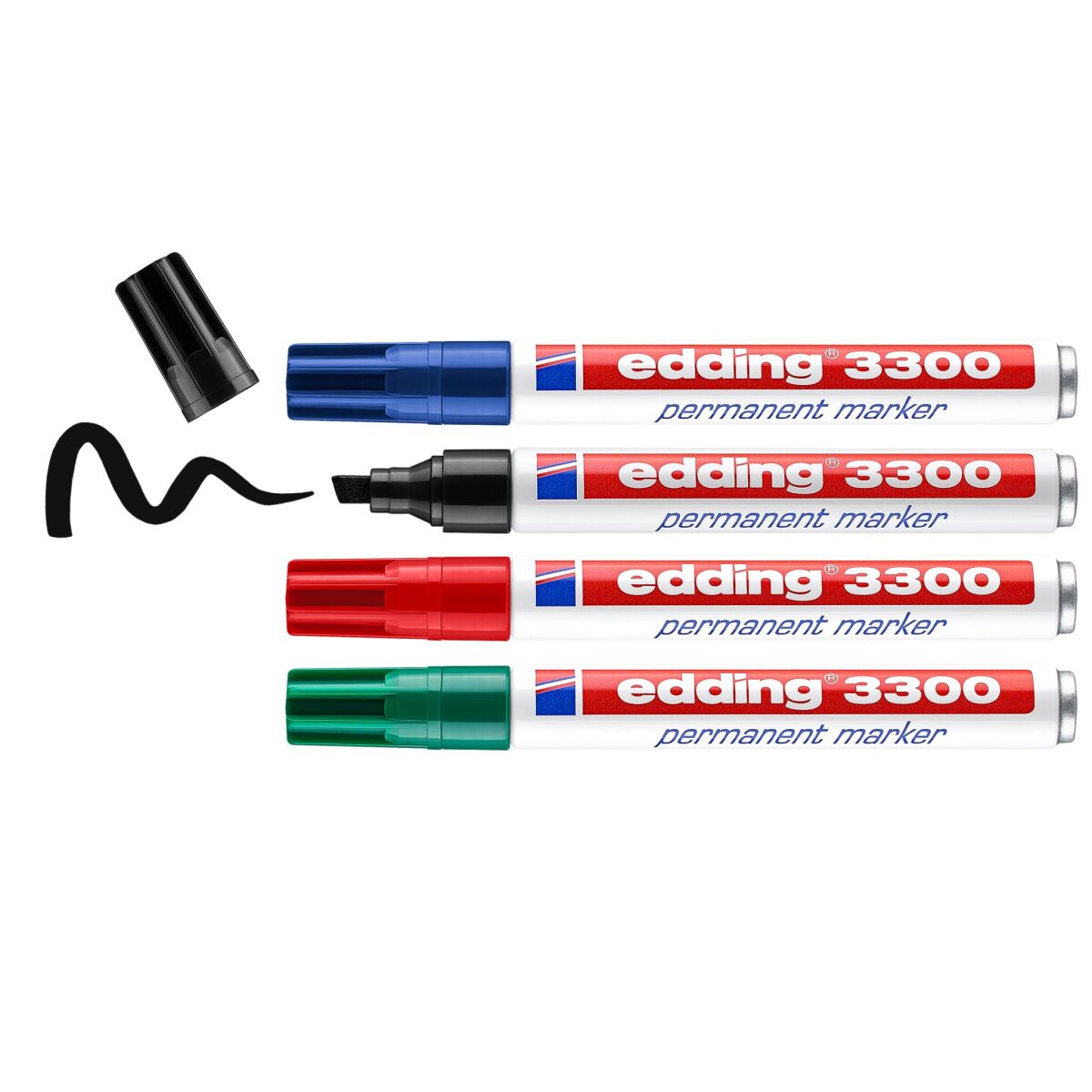 edding 3300 4 x Permanentmarker Farben Schwarz Rot Blau Grün Set