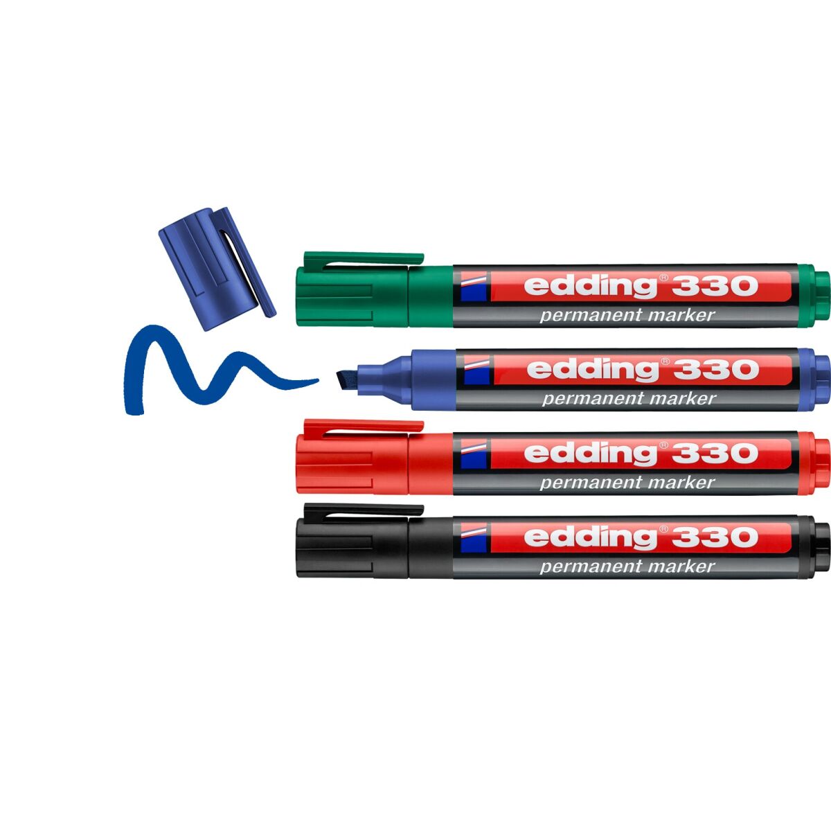 edding 330 4 x Permanentmarker Farben Schwarz Rot Blau Grün Set