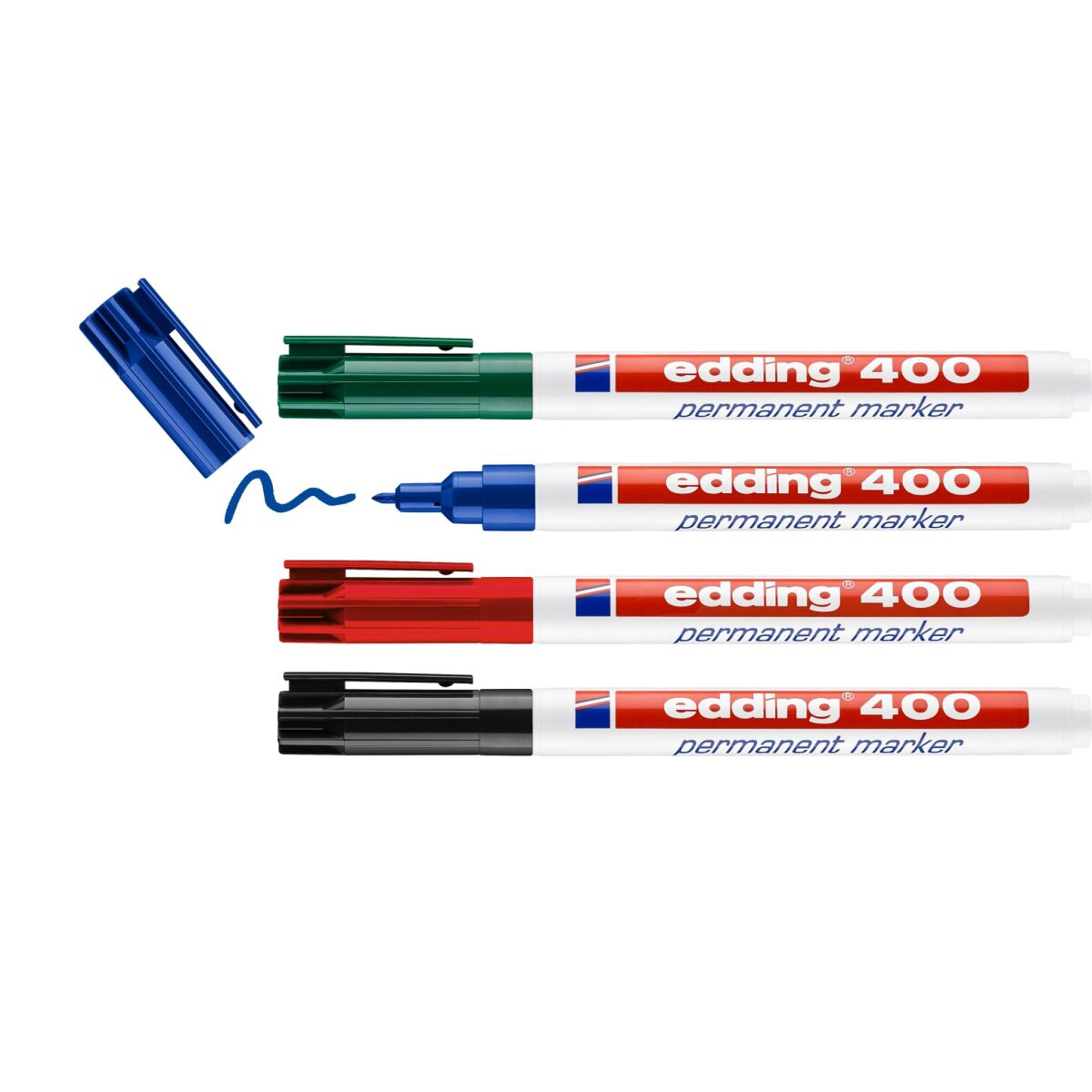 edding 400 4 x Permanentmarker Farben Schwarz Rot Blau Grün Set