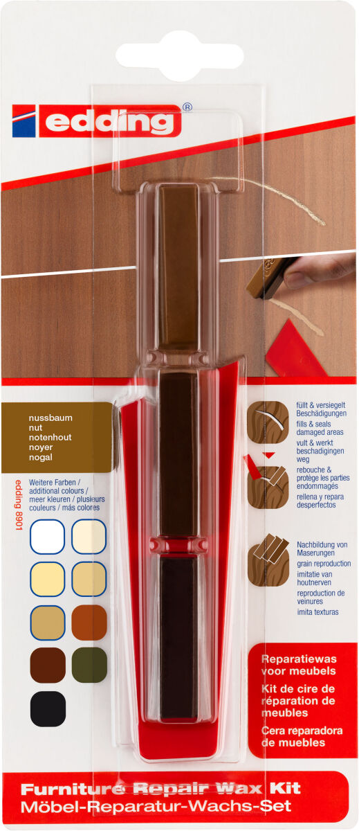 edding 8901 3 x Möbel-Reparatur-Wachs Farbe nussbaum Set