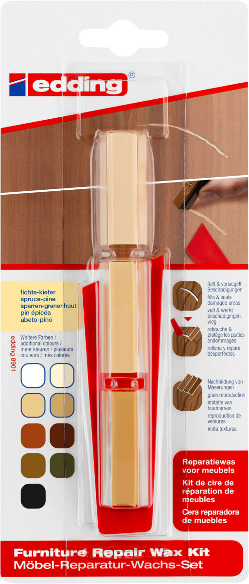 edding 8901 3 x Möbel-Reparatur-Wachs Farbe fichte-kiefer Set