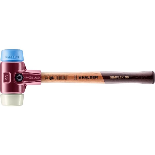 HALDER SIMPLEX Schonhammer Ø 50 mm TPE-soft blau / Nylon mit Tempergussgehäuse | Gravur möglich