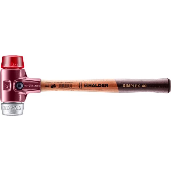 HALDER SIMPLEX Schonhammer Ø 40 mm Plastik rot / Weichmetall mit Tempergussgehäuse