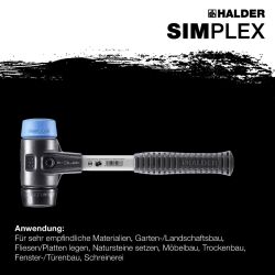 HALDER SIMPLEX Schonhammer Ø 60 mm TPE-soft blau / Gummi schwarz mit verstärktem Tempergussgehäuse und Fiberglasstiel