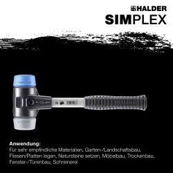 HALDER SIMPLEX Schonhammer Ø 50 mm TPE-soft blau / TPE-mid grau mit verstärktem Tempergussgehäuse und Fiberglasstiel
