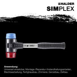 HALDER SIMPLEX Schonhammer Ø 60 mm TPE-soft blau / Plastik rot mit verstärktem Tempergussgehäuse und Fiberglasstiel