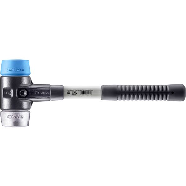 HALDER SIMPLEX Schonhammer Ø 60 mm TPE-soft blau / Weichmetall mit verstärktem Tempergussgehäuse und Fiberglasstiel
