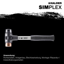 HALDER SIMPLEX Schonhammer Ø 40 mm Gummi schwarz / Kupfer mit verstärktem Tempergussgehäuse und Fiberglasstiel