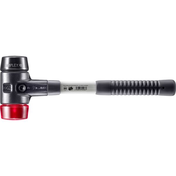 HALDER SIMPLEX Schonhammer Ø 60 mm Gummi schwarz / Plastik rot mit verstärktem Tempergussgehäuse und Fiberglasstiel