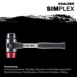 HALDER SIMPLEX Schonhammer Ø 60 mm Gummi schwarz / Plastik rot mit verstärktem Tempergussgehäuse und Fiberglasstiel