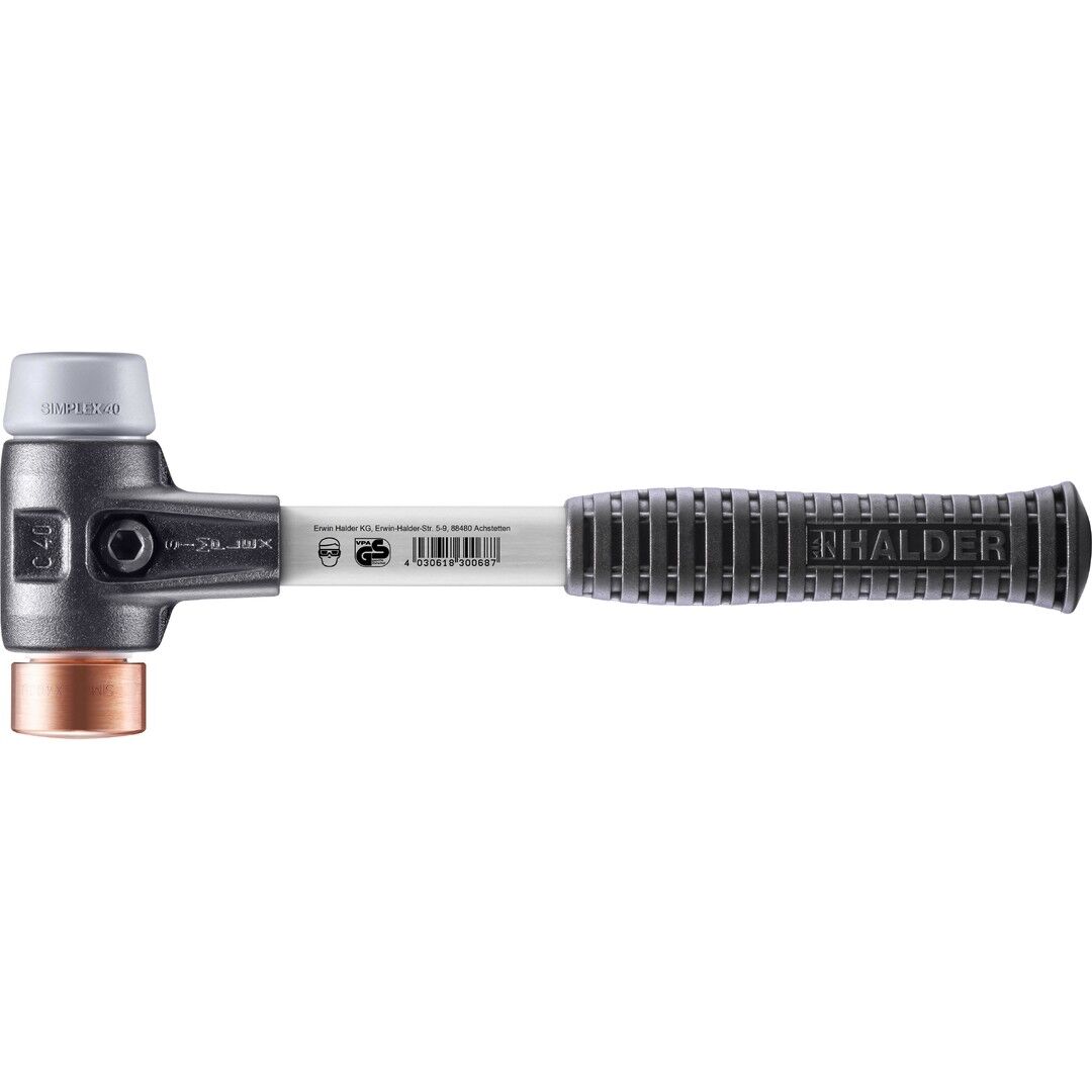 HALDER SIMPLEX Schonhammer Ø 40 mm TPE-mid grau / Kupfer mit verstärktem Tempergussgehäuse und Fiberglasstiel