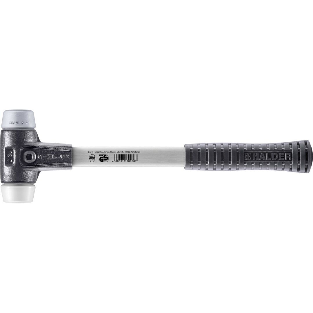 HALDER SIMPLEX Schonhammer Ø 30 mm TPE-mid grau / Superplastik mit verstärktem Tempergussgehäuse und Fiberglasstiel