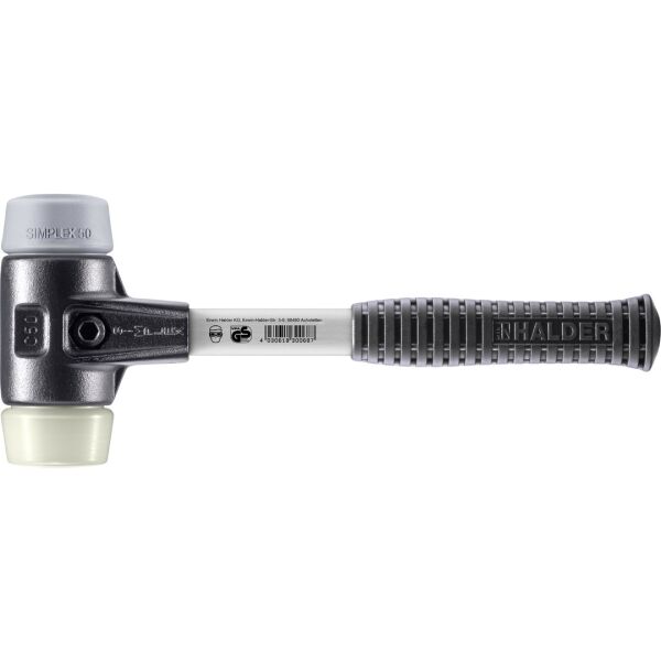 HALDER SIMPLEX Schonhammer Ø 50 mm TPE-mid grau / Nylon mit verstärktem Tempergussgehäuse und Fiberglasstiel