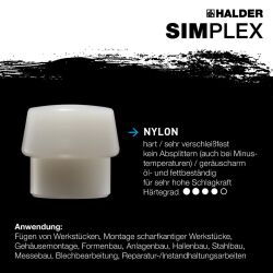 HALDER SIMPLEX Schonhammer Ø 50 mm TPE-mid grau / Nylon mit verstärktem Tempergussgehäuse und Fiberglasstiel