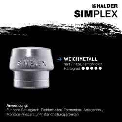 HALDER SIMPLEX Schonhammer Ø 40 mm TPE-mid grau / Weichmetall mit verstärktem Tempergussgehäuse und Fiberglasstiel