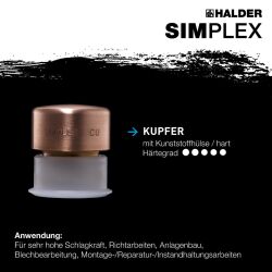 HALDER SIMPLEX Schonhammer Ø 40 mm Kupfer / Plastik rot mit verstärktem Tempergussgehäuse und Fiberglasstiel