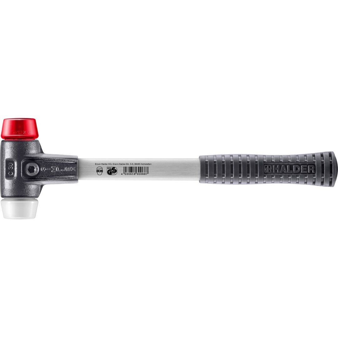 HALDER SIMPLEX Schonhammer Ø 30 mm Plastik rot / Superplastik mit verstärktem Tempergussgehäuse und Fiberglasstiel