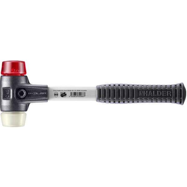 HALDER SIMPLEX Schonhammer Ø 40 mm Plastik rot / Nylon mit verstärktem Tempergussgehäuse und Fiberglasstiel