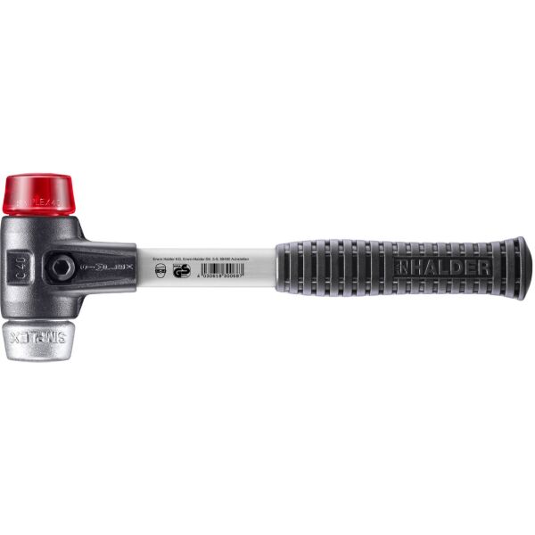 HALDER SIMPLEX Schonhammer Ø 40 mm Plastik rot / Weichmetall mit verstärktem Tempergussgehäuse und Fiberglasstiel