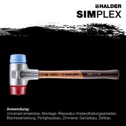 HALDER SIMPLEX Schonhammer Ø 50 mm TPE-soft blau / Plastik rot mit Aluminiumgehäuse