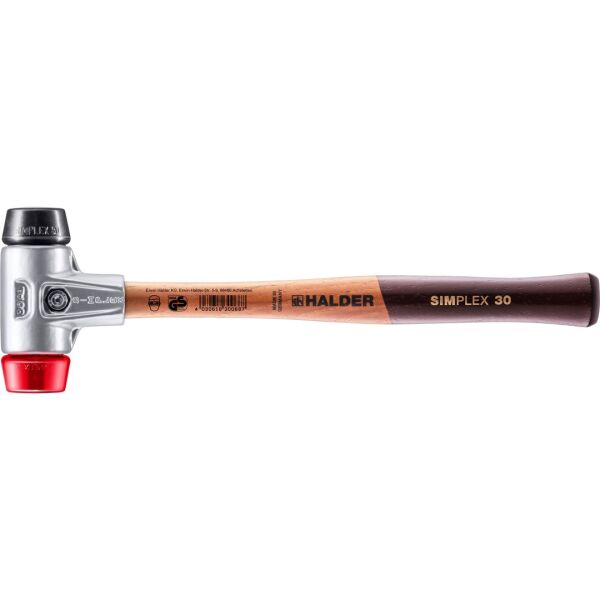 HALDER SIMPLEX Schonhammer Ø 30 mm Gummi schwarz / Plastik rot mit Aluminiumgehäuse