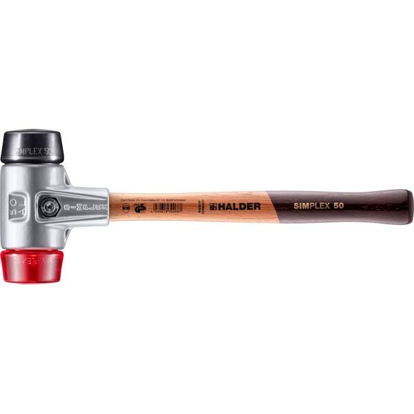 HALDER SIMPLEX Schonhammer Ø 50 mm Gummi schwarz / Plastik rot mit Aluminiumgehäuse