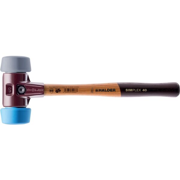 HALDER SIMPLEX Schonhammer Ø 50:40 mm TPE-soft blau / TPE-mid grau mit Tempergussgehäuse | Gravur möglich