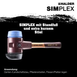 HALDER SIMPLEX Schonhammer Ø 60 mm Gummi schwarz / TPE-soft blau mit Standfuß kurzer Stiel mit Tempergussgehäuse | Gravur möglich