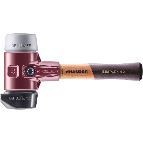 HALDER SIMPLEX Schonhammer Ø 60 mm Gummi schwarz / TPE-mid grau mit Standfuß kurzer Stiel mit Tempergussgehäuse | Gravur möglich