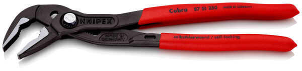 KNIPEX 87 51 250 Cobra ES Wasserpumpenzange 250 mm extra schlank poliert mit rutschhemmendem Kunststoff überzogen grau atramentiert