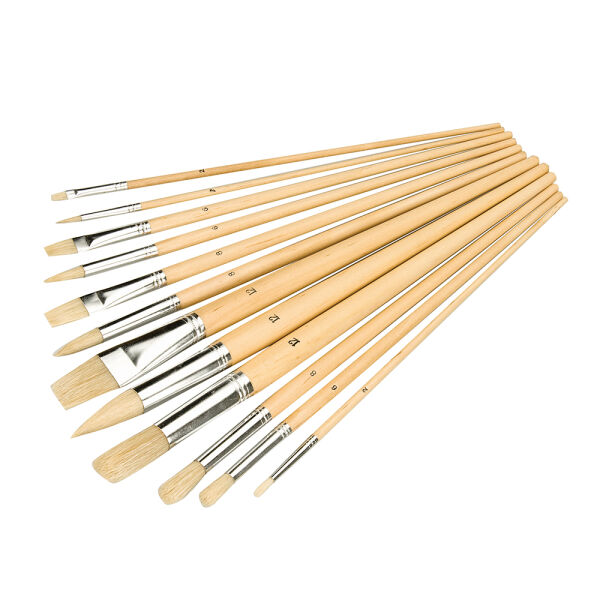 12 x Künstlerpinsel mit flachen, zulaufenden und abgerundeten Spitzen und Naturborsten
