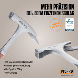 DACHKRONE Set 3 – PICARD Ganzstahl-Latthammer Nr. 790 1/2 & Zimmermannswinkel 180 mm mit Bohrlehre